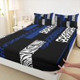 thumbnail image 3 of Castle Fairy Boys Girls Animal Zebra Leopard Print 4 Pieces Queen Sheet Sets,Abstract Geometric Rectangle Stripes Ultra Soft Flat Sheet,Black Blue Queen Fitted Sheet,Breathable Home Decor, 3 of 7