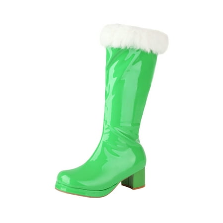 

GNEIKDEING Women Mid Calf Boots Autumn And Winter able Simple Solid Color Warm Wool Comfortable Square Heel Thick Heel Side Zipper Gift on Clearance