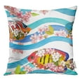 thumbnail image 1 of RYLABLUE Bleu Exotique Poissons Roses Fleurs dans les Vagues Rayures Aquarelle Jeter Taie d'Oreiller Housse de Coussin, 1 of 1