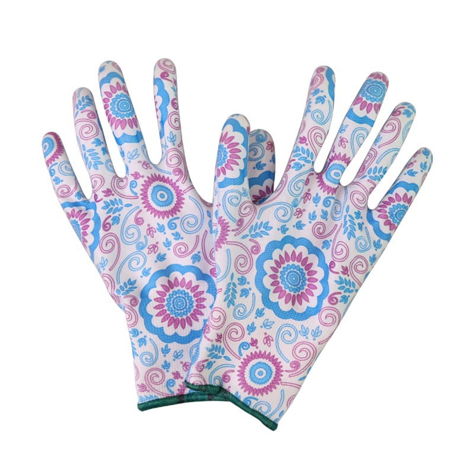 Working Gloves Women Printed Polyester Shell Nitrile Coating Work Safety Gloves Women's Garden Gloves ,Comfort and Durability