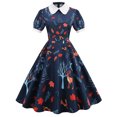 thumbnail image 1 of ICHUANYI Clearance Women Printing Short Sleeve Puff Sleeves Lace Zipper Dress A-Line Skirt(Navy, XXL) ICHUANYI WER2023081106627, 1 of 6