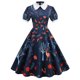 thumbnail image 1 of ICHUANYI Clearance Women Printing Short Sleeve Puff Sleeves Lace Zipper Dress A-Line Skirt(Navy, XXL) ICHUANYI WER2023081106627, 1 of 6