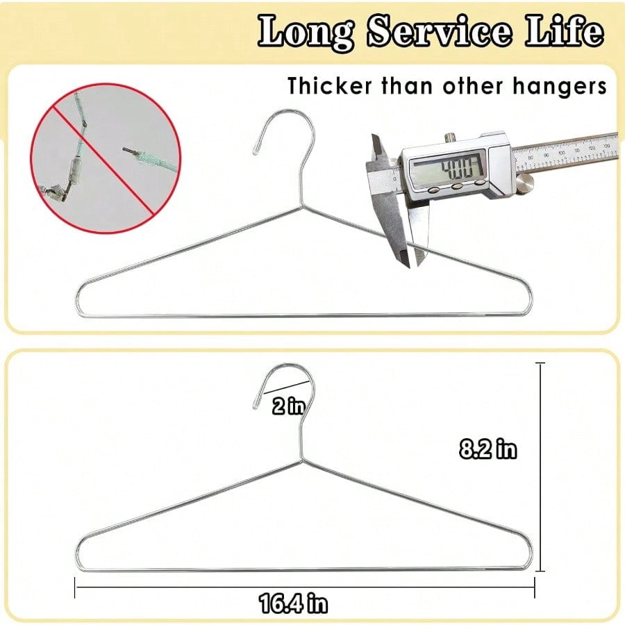50 Pack Metal Coat Hangers Clothing Hangers Heavy Duty Stainl Steel for Coat Clothes Shirt Suit Pant 16.4 Inch Sier Wire Hanger