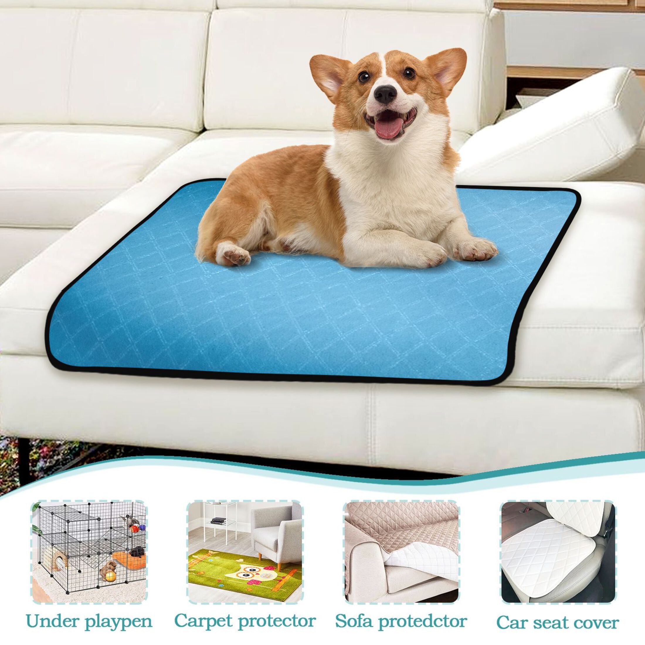 IAUYY Washable Pee Pads for Dogs Medium+Large Absorbent and Leak-Proof Non-Slip Reusable Puppy Pee Pads for Dogs Applicable to Playpen Potty Crate Blue Tile Layout Photography