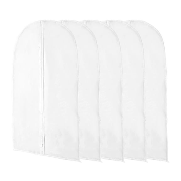 Unique Bargains 5 Pcs Dustproof Zipper Garment Bag Clear, White 31.5in