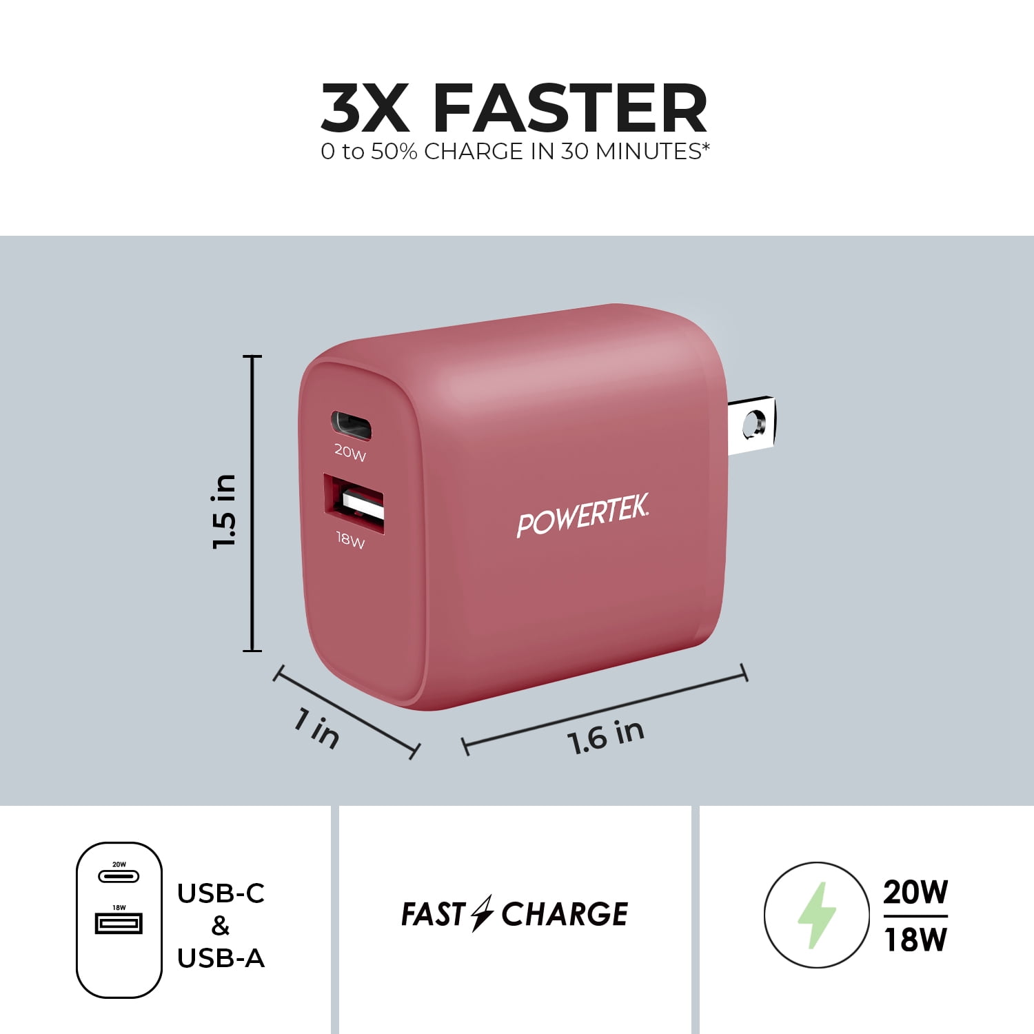 Liquipel Powertek Silk 20W Combo Wall Charger - Pink