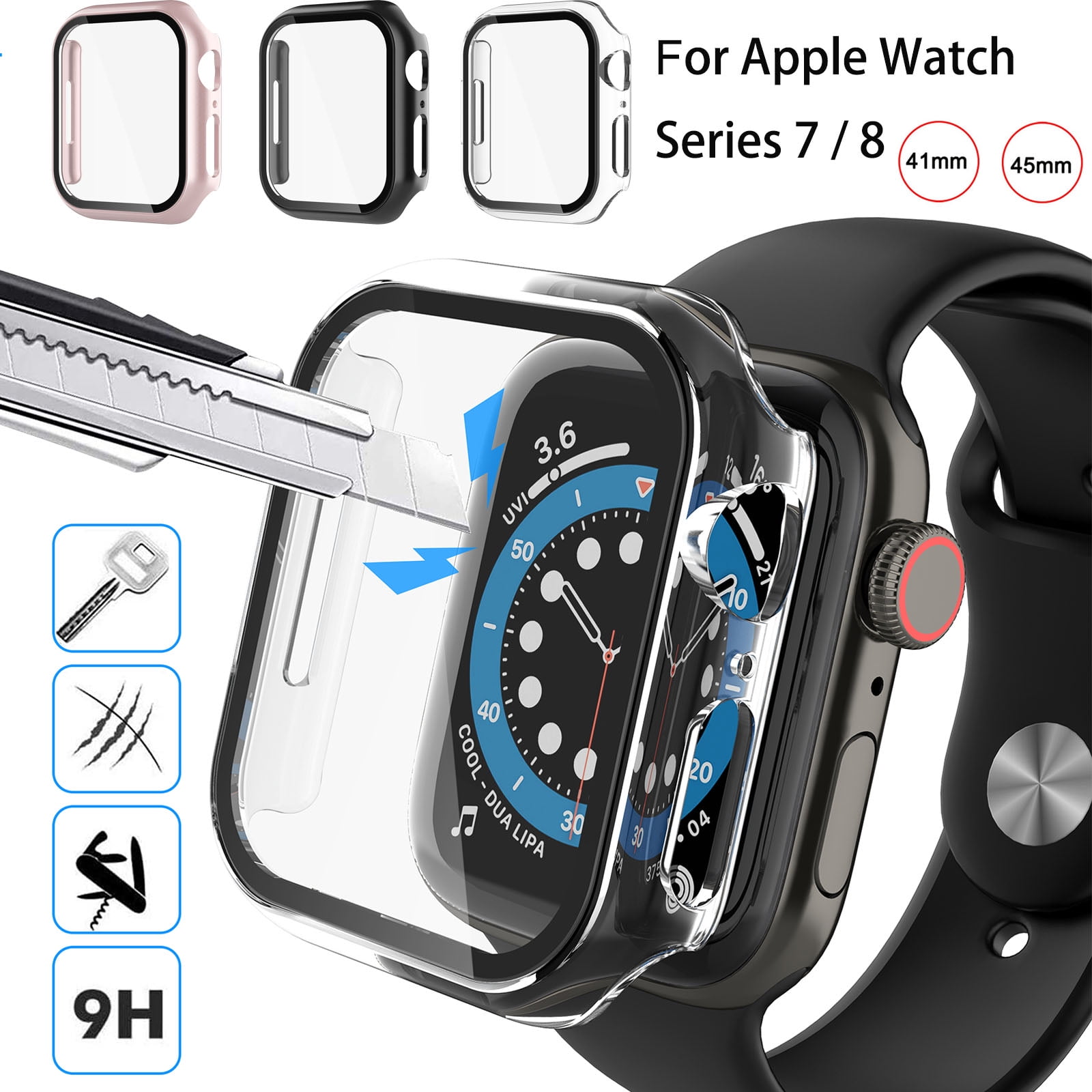 Njjex Hard PC Case with Tempered Glass Screen Protector For Apple Watch
