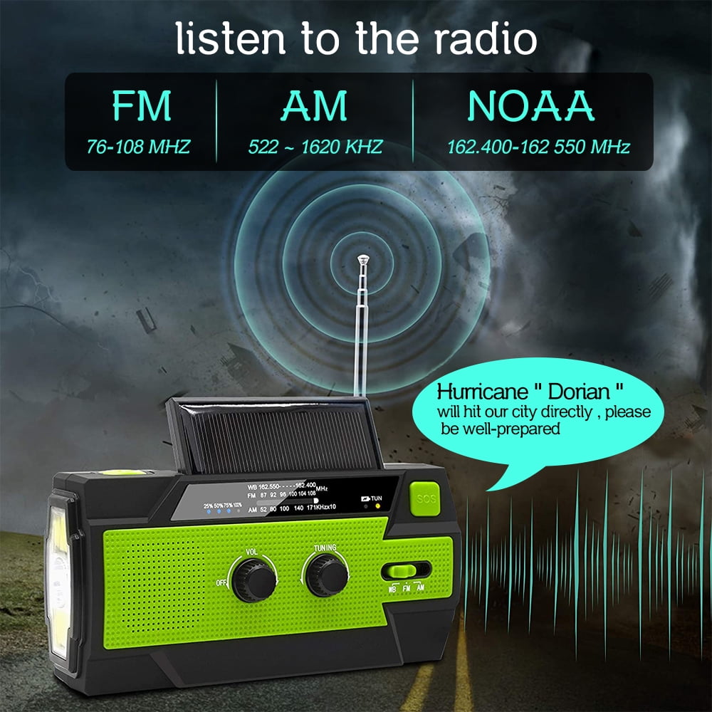 Emergency Radio with Cell Phone Charge, DFITO 4000mah-Solar Hand Crank, Portable Am/Fm Weather Radio, with Flashlight and Reading Light , Equipment
