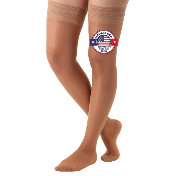 Made in USA - Extra Wide Womens Compression Stockings 8-15mmHg Beige, 3X-Large