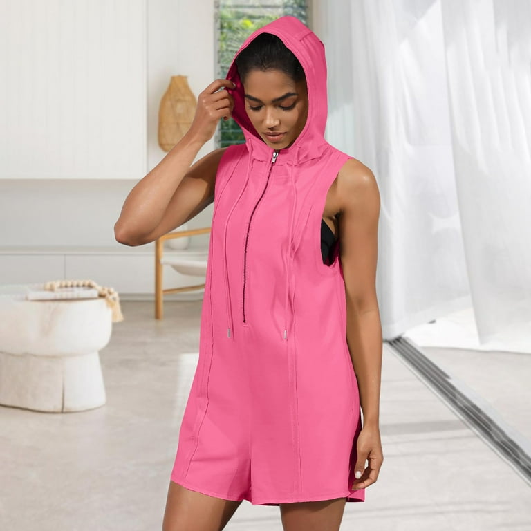 Jinhomg Womens Hooded Jumpsuit 2025 Trendy Half Zip Athletic