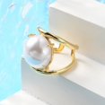thumbnail image 2 of Rack Plating Brass Open Cuff Rings with Plastic Pearl Beads Long-Lasting Plated Cadmium Free & Lead Free Half Round Real 18K Gold Plated Adjustable, 2 of 5