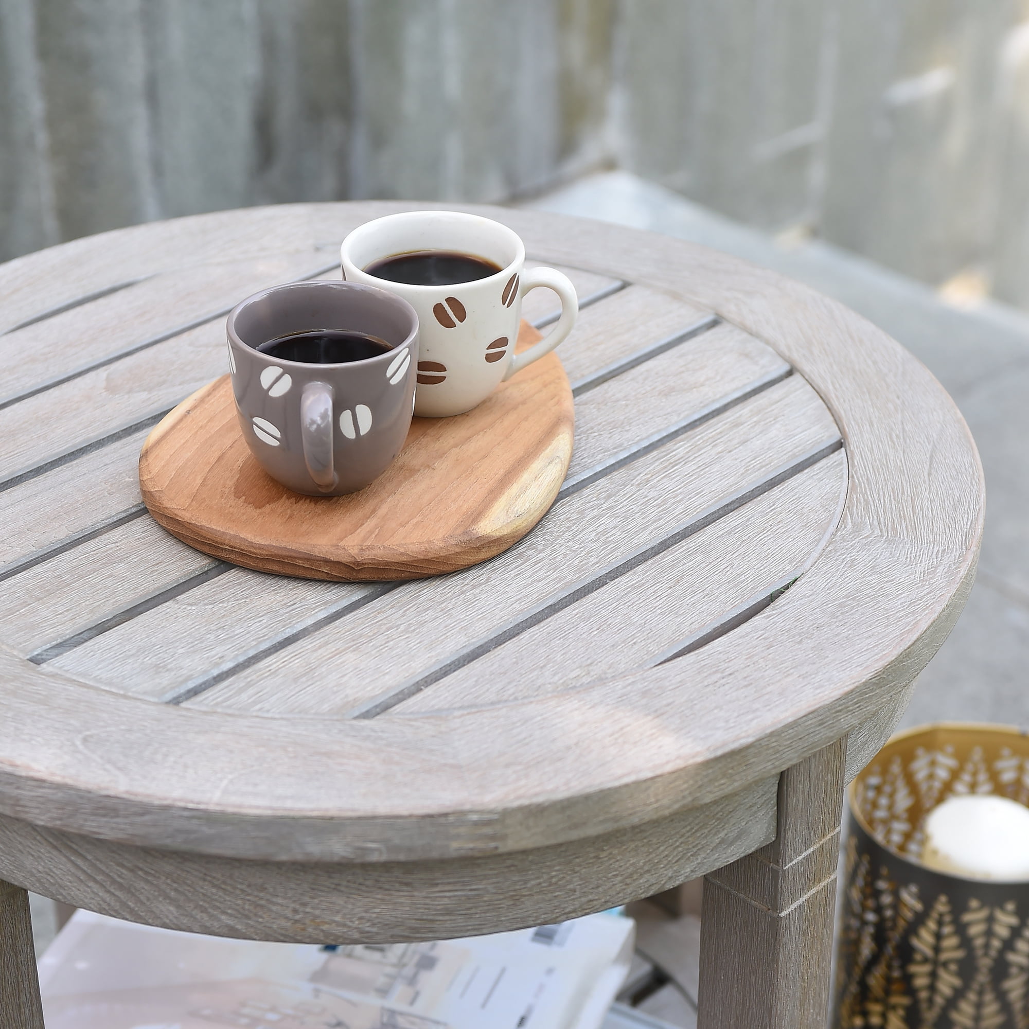 Willem Solid Teak Patio Round Side Table, Weathered Gray
