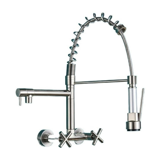 Kitchen Faucet Dual Handles Hot&Cold Mixer Water Tap, Wall Mounted Swivel Spout Spring Pull Down Faucets ,Versatile Features
