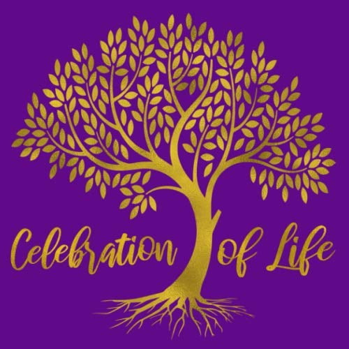 Pre-Owned Celebration of Life: Purple and Gold Memorial Service Sympathy Guest Book - Tree Silhouette Funeral Guestbook - Signature Register Book for Visitors ... Name and Address - 112 Pages Size 8.25x8.2