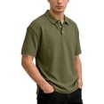 thumbnail image 5 of BRANROY Men's Polo Shirts for Men - Short Sleeve Button Down Casual Golf Tops, Waffle Knit Lightweight Summer Beach Tops,Army Green L, 5 of 6