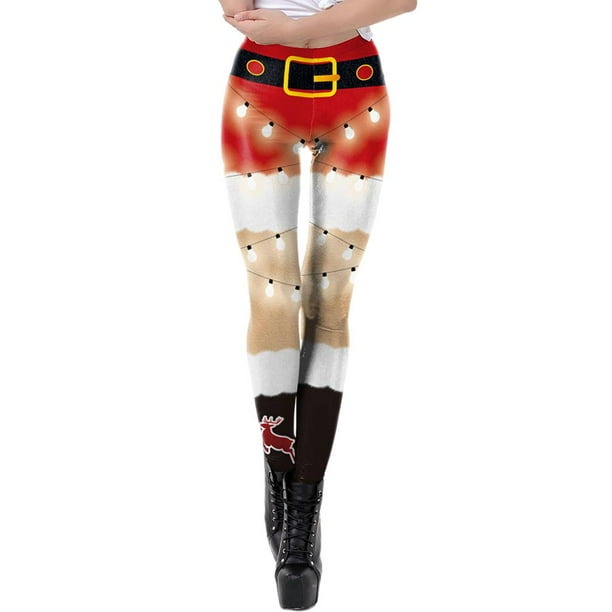 Women s Skinny Christmas Leggings Printed Trousers Yoga Pants