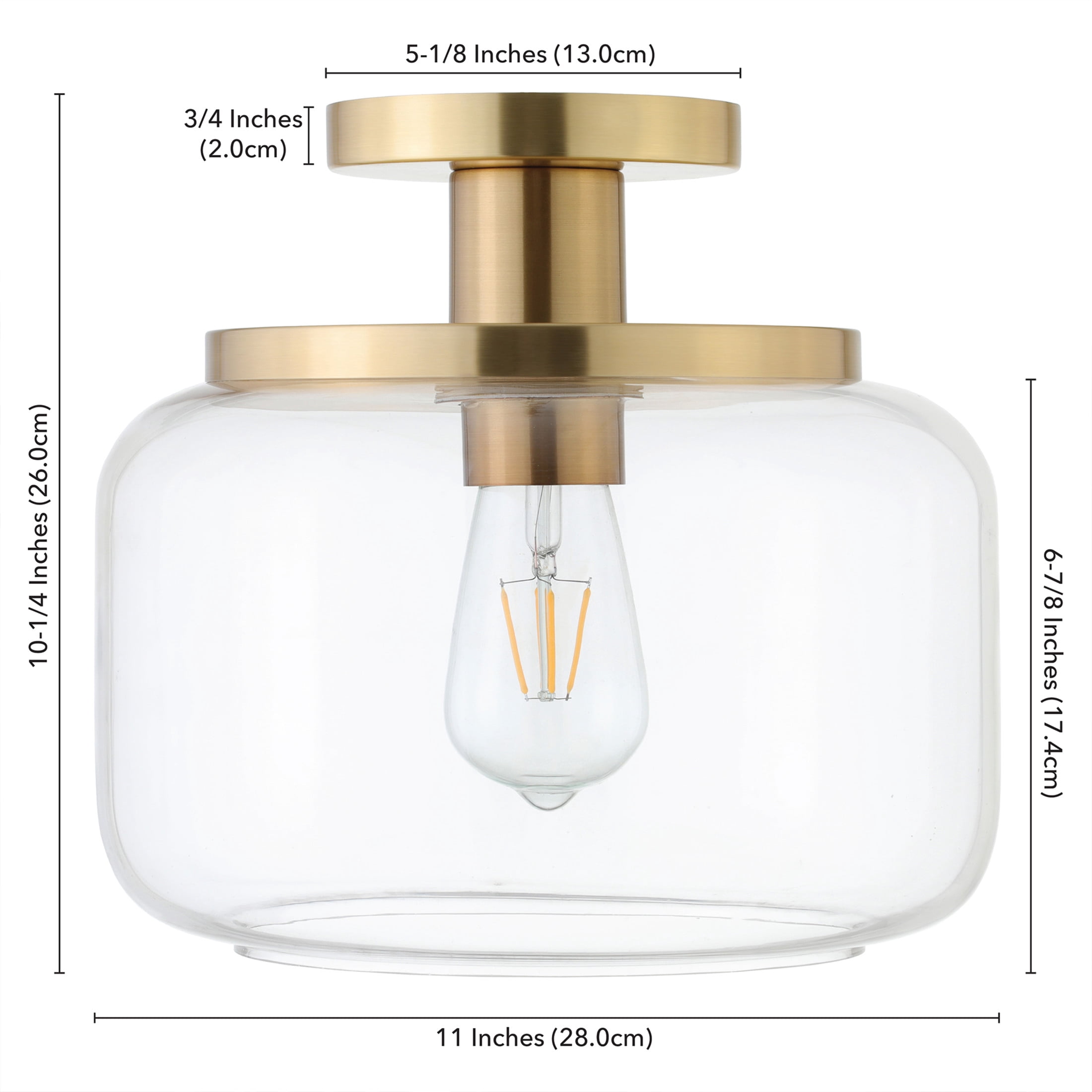 Evelyn&Zoe 11" Brushed Brass Finish Metal/Glass Semi Flush Mount
