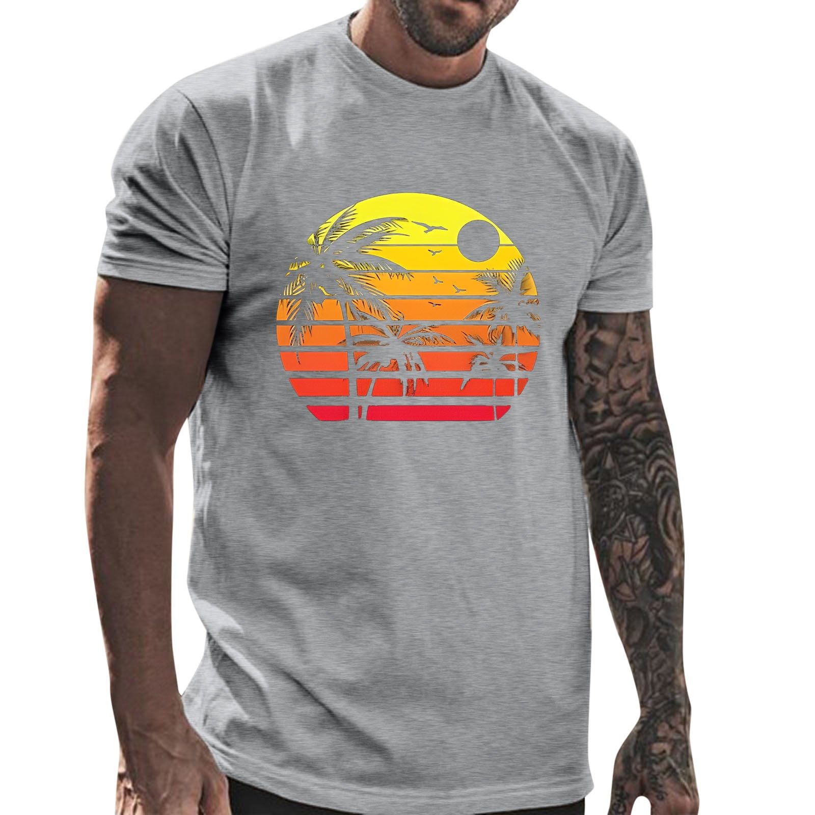 domesticar Medio Arenoso Male Spring And Summer Vacation Beach Print T Shirt Round Neck Large Size  Short Sleeve Top Blouse Mens Big And Tall Shirts Custom T Shirts for Men -  Walmart.com