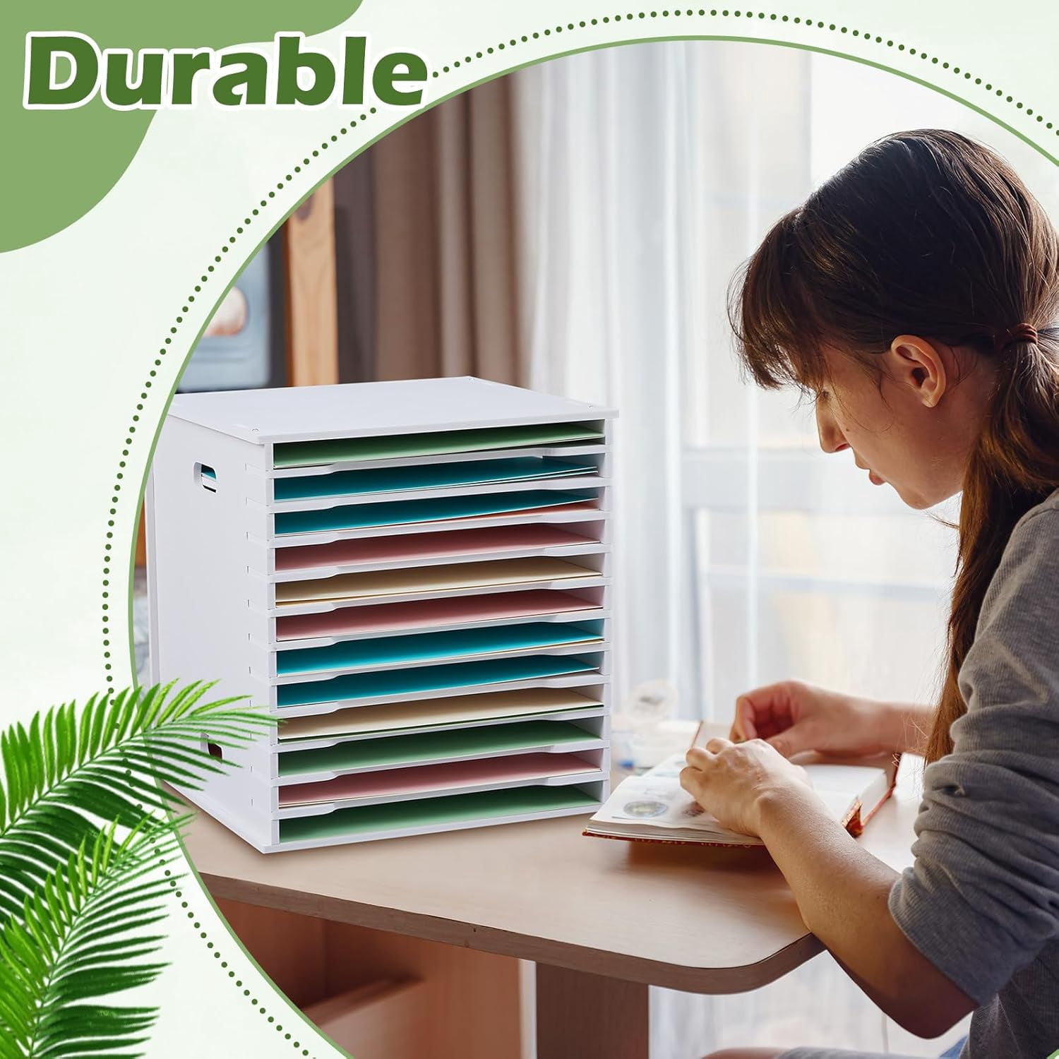 12 Tier 12" x 12" Scrapbook Paper Organizer Adjustable Desk Scrapbook Paper Sorter Storage Rack File Organizer Wide Document Holder for School Office Home (13 x 13.7 x 14.5 Inches)