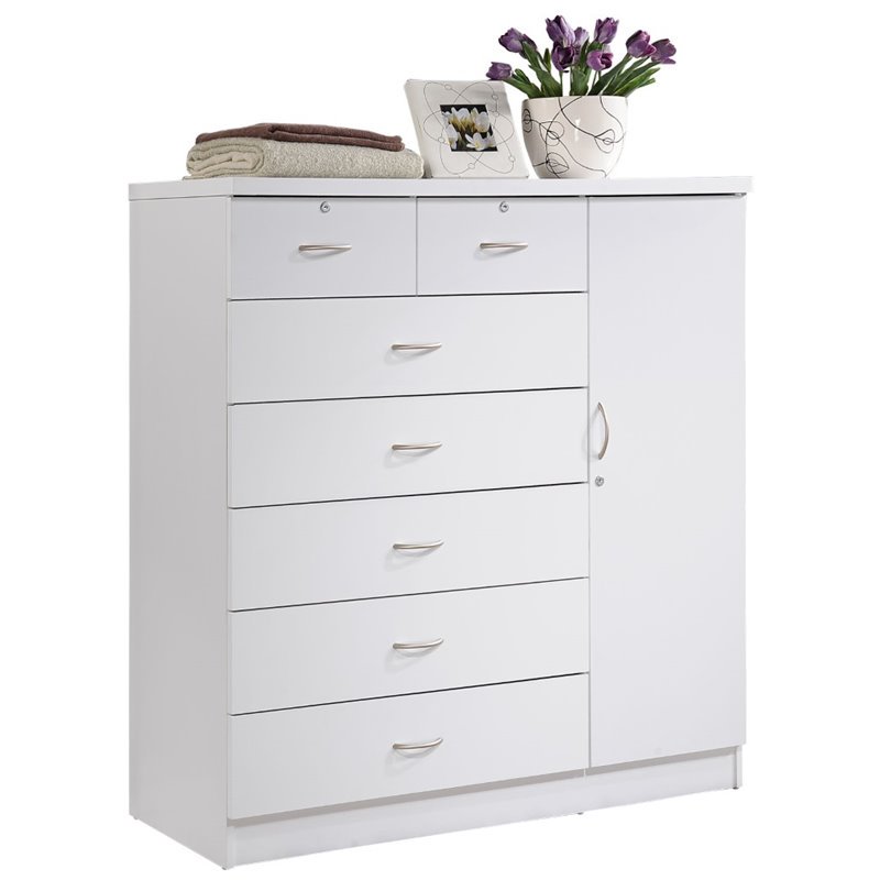 Pemberly Row Tall 7 Drawer Chest with 2 Locking Drawers and Garment Rod