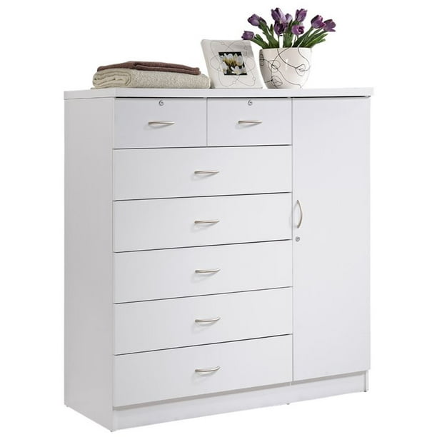 Pemberly Row Tall 7 Drawer Chest With 2 Locking Drawers And Garment Rod Or Extra Storage In White Walmart Com Walmart Com