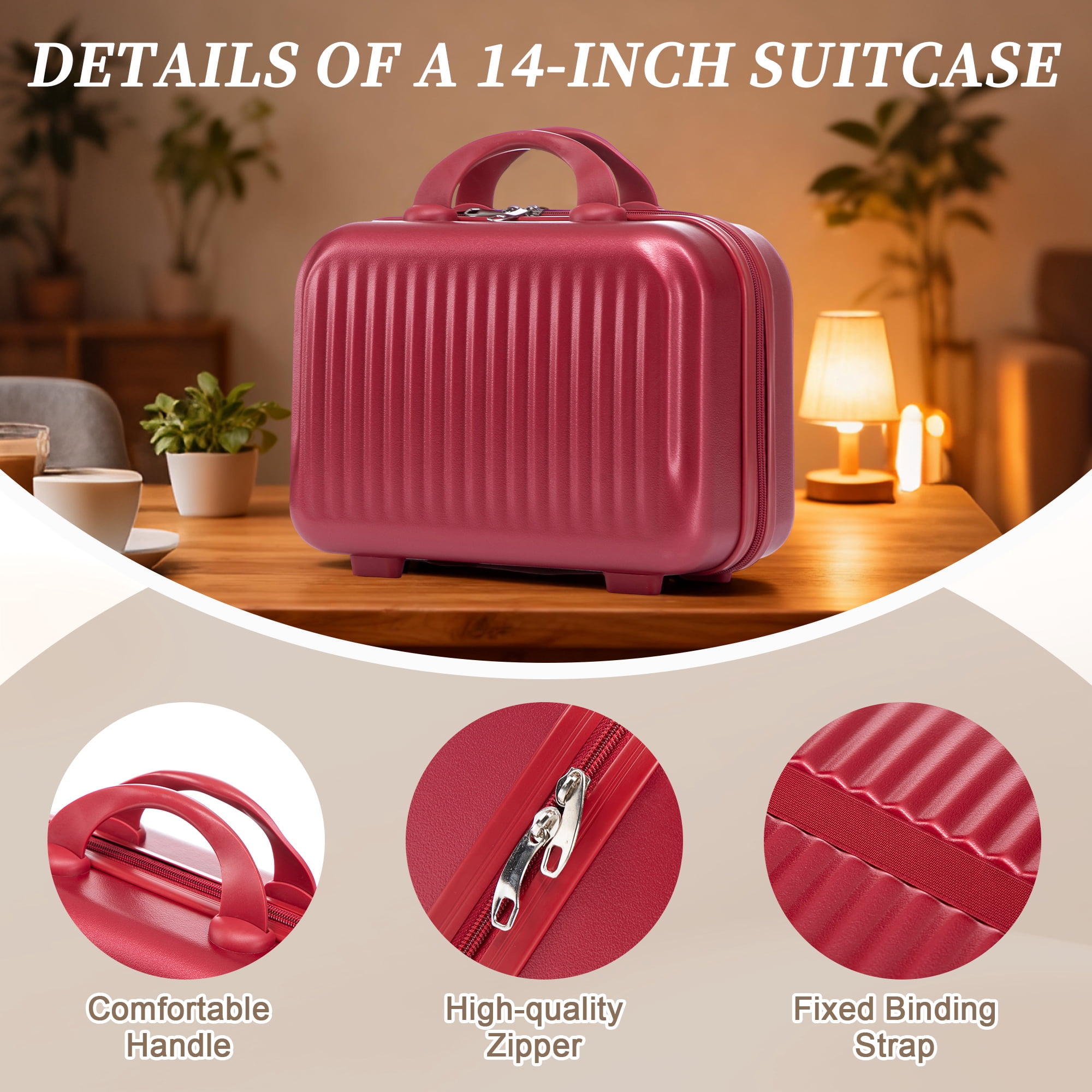 Alvantor 2 Piece Spinner Luggage Set, ABS Hardshell Front Opening Suitcase Set with Combination Lock and Cosmetic Case,14"/20" Red