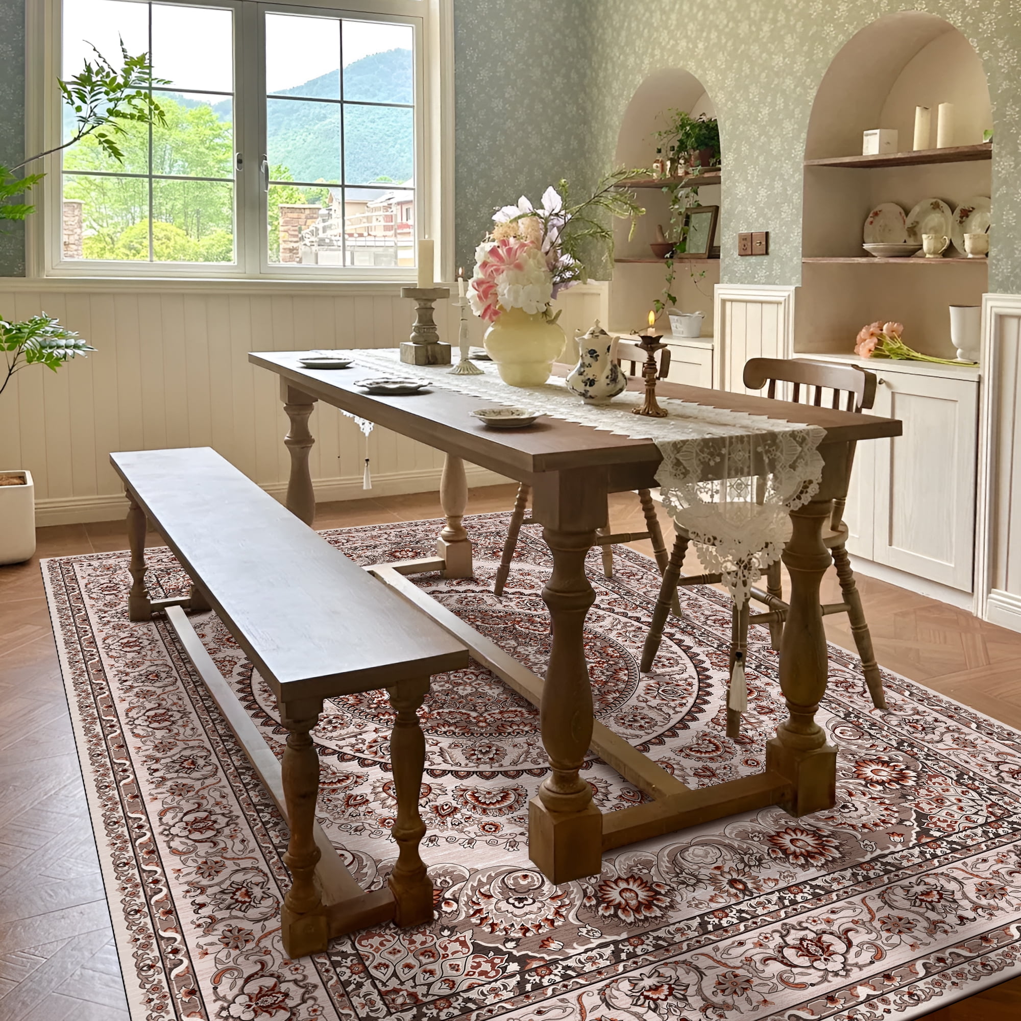 Pentantan 9'x12' Area Rugs, Washable Vintage Boho Rugs for Living Room, Moroccan Soft Indoor Carpet for Bedroom, Dining Room, Office, Brown