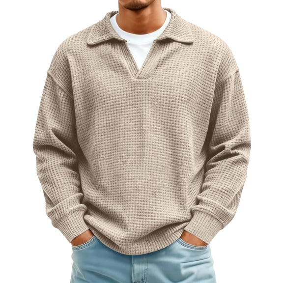 Long Sleeve Tops for Men Fashion Turndown Collar Solid Color Casual Top Loose Soft Comfort Athletic Tee Shirts