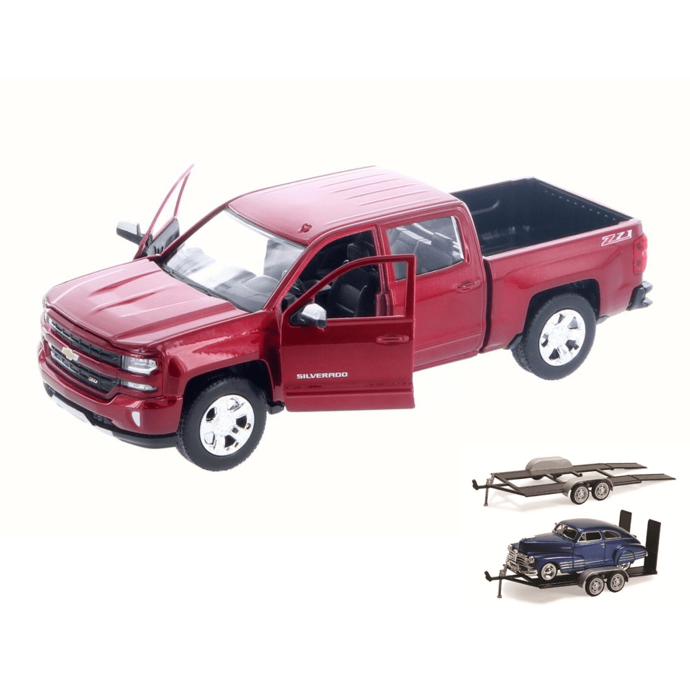 Diecast Car & Trailer Package 2017 Chevy Silverado 1500 LT Z71 Crew