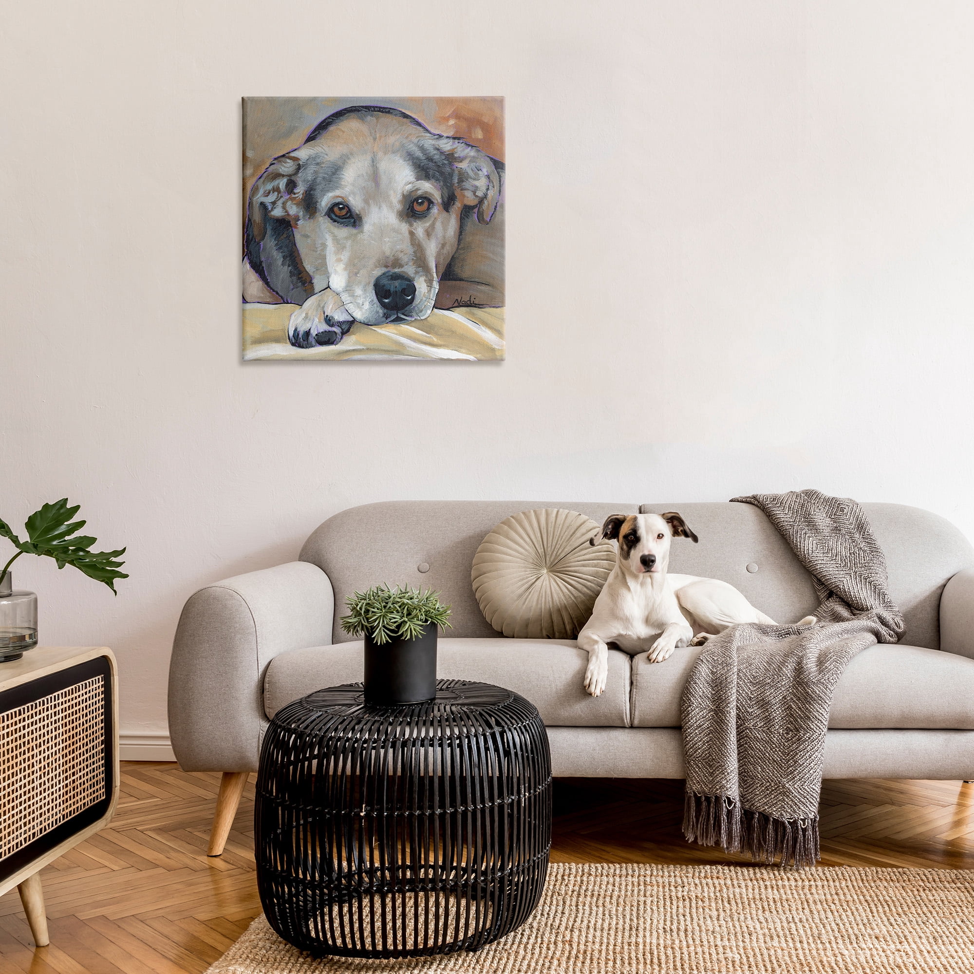 Stupell Industries Cozy Dog Portrait Animals & Insects Painting Gallery Wrapped Canvas Art Print Wall Art, 30 x 30