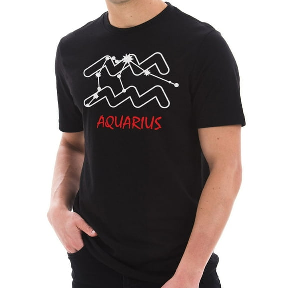 Oversized Zodiac Aquarius Sign Graphic Design Short Sleeve Cotton Jersey T-Shirt - Black XL