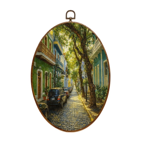 Canvas Wall Art beautiful street full trees old san Oval Framed Canvas Prints Vintage Wall Hanging Decor for Home Bathroom Decorations Gift for Mom Women 8.6"x11.4"
