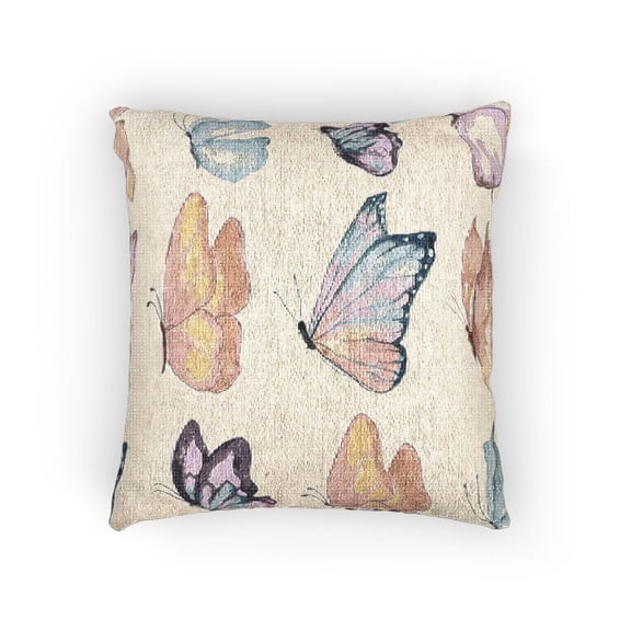 Watercolor Butterfly Multicolor Decorative Woven Pillow, Cotton-Polyester, Whimsical Style for Sofa or Bed