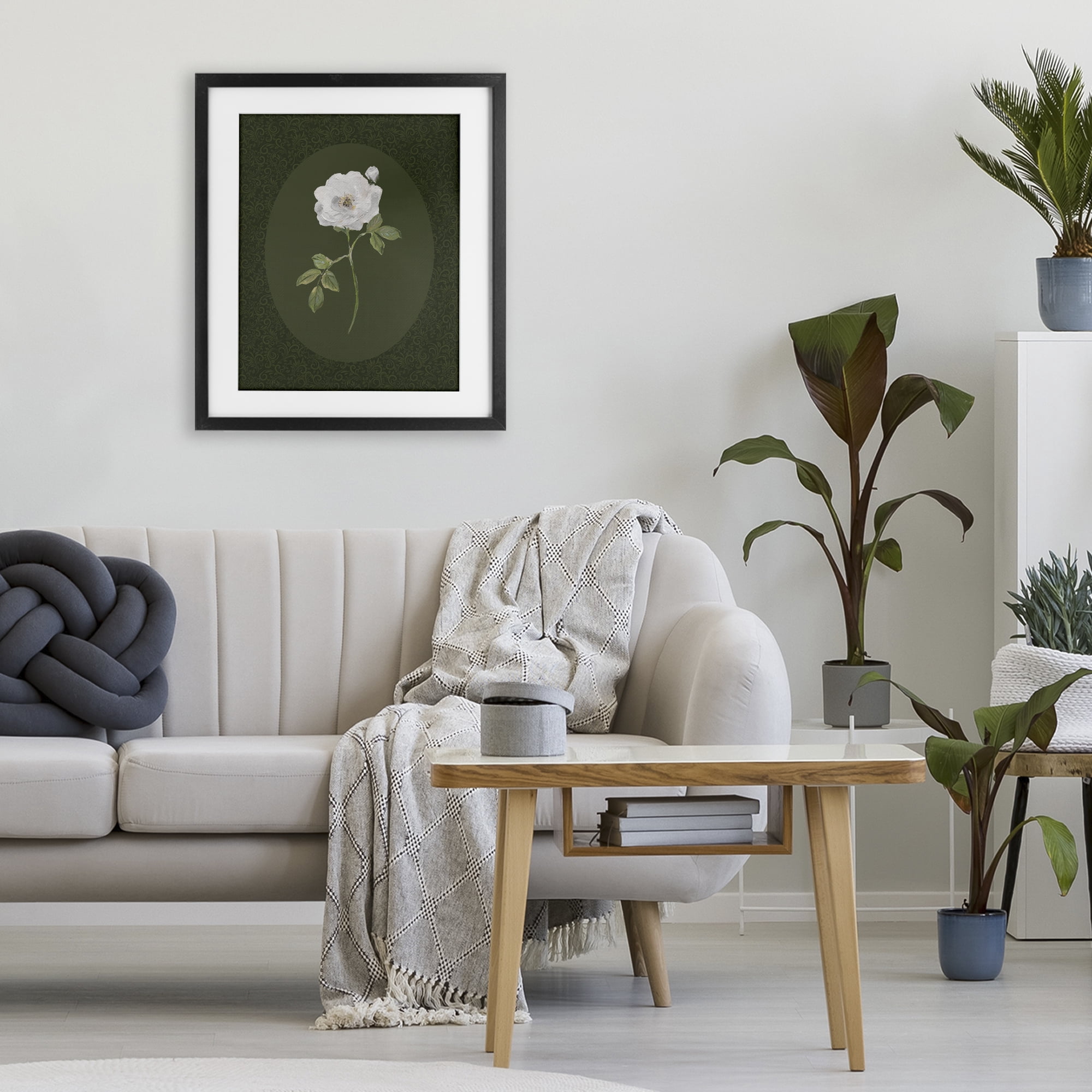 Stupell Industries Emerald & White Oval Rose Black Framed Print Under Glass, design by Sally Swatland