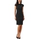 thumbnail image 2 of Vestido de trabajo INSPIRE CHIC para mujeres con cuello de lazo, botones, mangas cortas, cremallera lateral, elegante vestido ajustado XS negro, 2 of 6