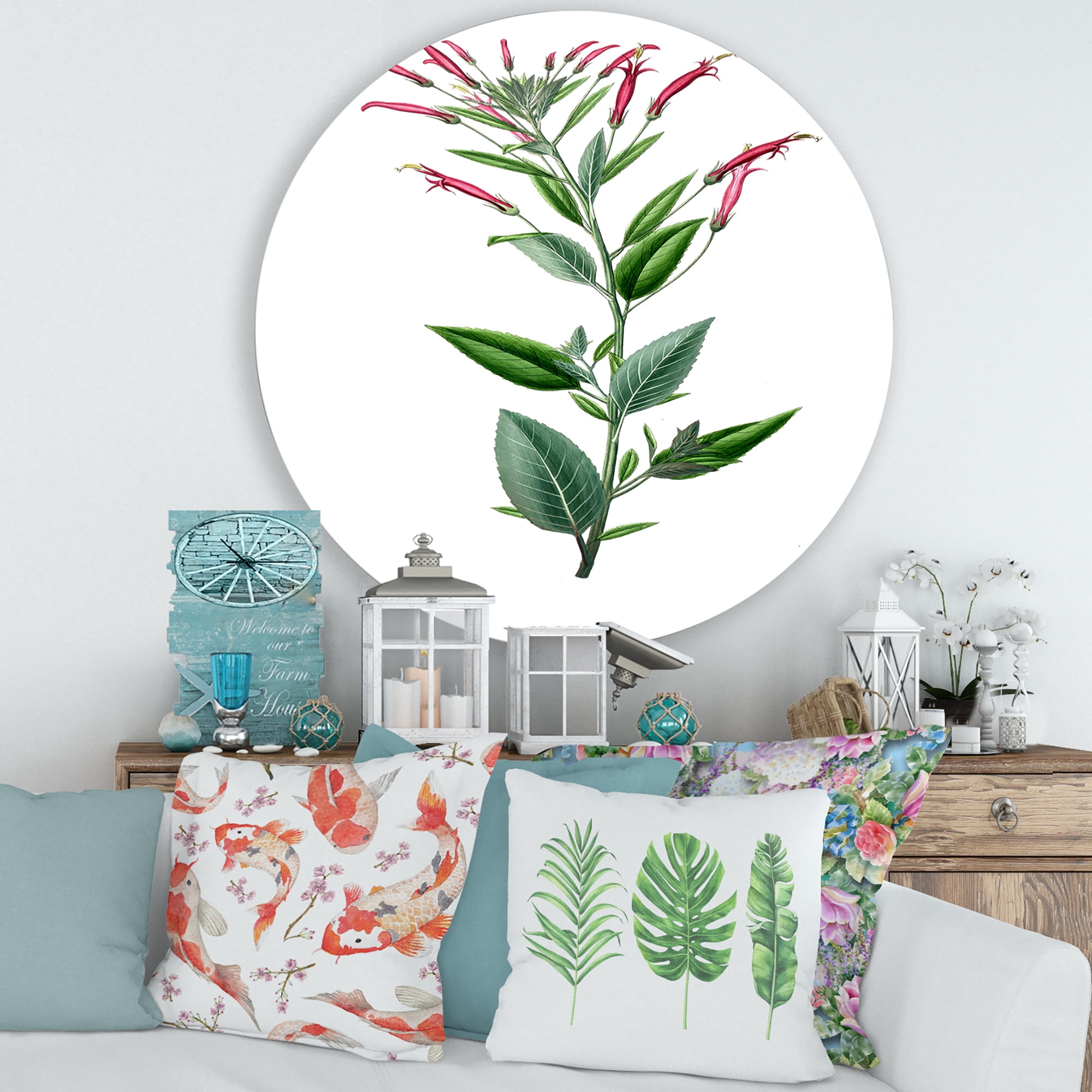 Designart 'Ancient American Flora III' Traditional Circle Metal Wall Art 36x36 - Disc of 36