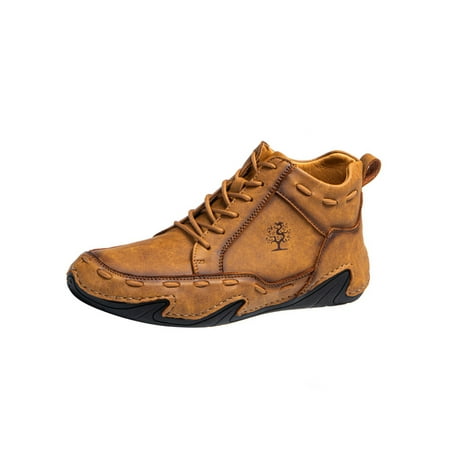 

Eloshman Mens Non Slip Round Toe Oxford Shoe Driving Casual Hand Stitching Breathable Mid Top Ankle Boot Brown 7.5