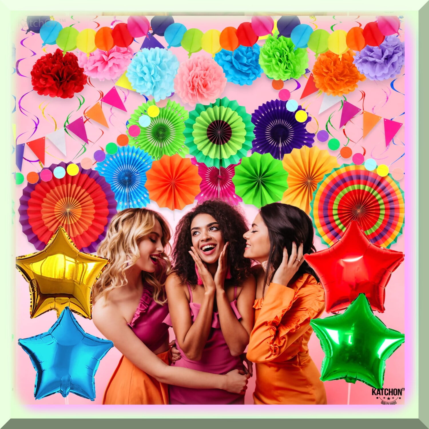 Décorations De Fête Fiesta - Éventails Colorés En Papier à Suspendre