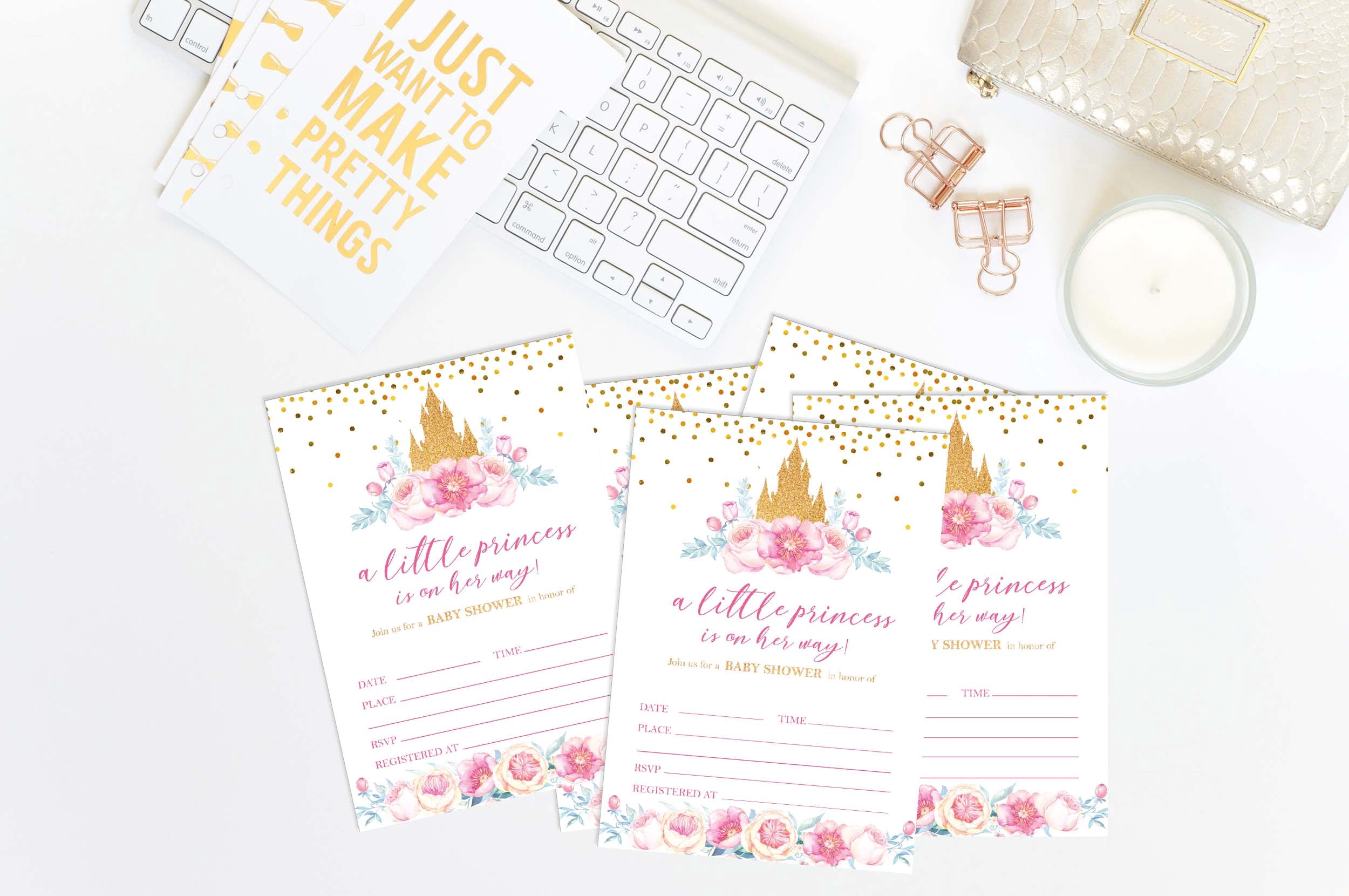 Inkdotpot 30 Fill In StyleBaby Shower Invitation Cards Gender Reveal Princess Blank Invites