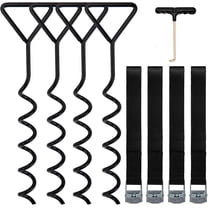 Meilimei 4-Pack Corkscrew Shape Steel Trampoline Stakes Anchors, Heavy-Duty Spiral Ground Anchors Kit with Straps, Black Galvanized Windproof Stabilizers for Trampoline, Outdoor Tent, Canopy Security