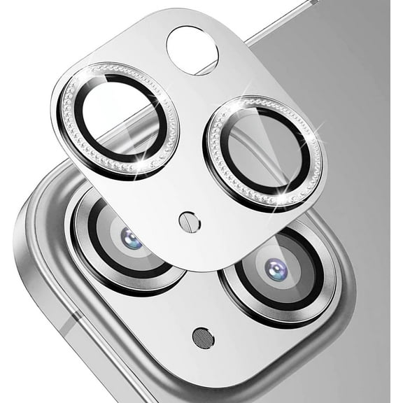 Compatible for iPhone 14 Plus and iPhone 14 Camera Lens Protector Diamond 3D Metal Plus 9H Tempered Glass Camera Screen Protector Anti Scratch Camera Cover Bling Diamond Silver