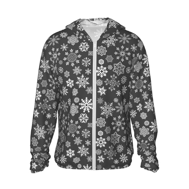 Vsdgher simple Imprimé Flocon de Neige Blanc Sweat à Capuche Adulte pour Hommes Femmes, Manches Longues Protection Solaire Chemises de Pêche pour Course Natation-TG