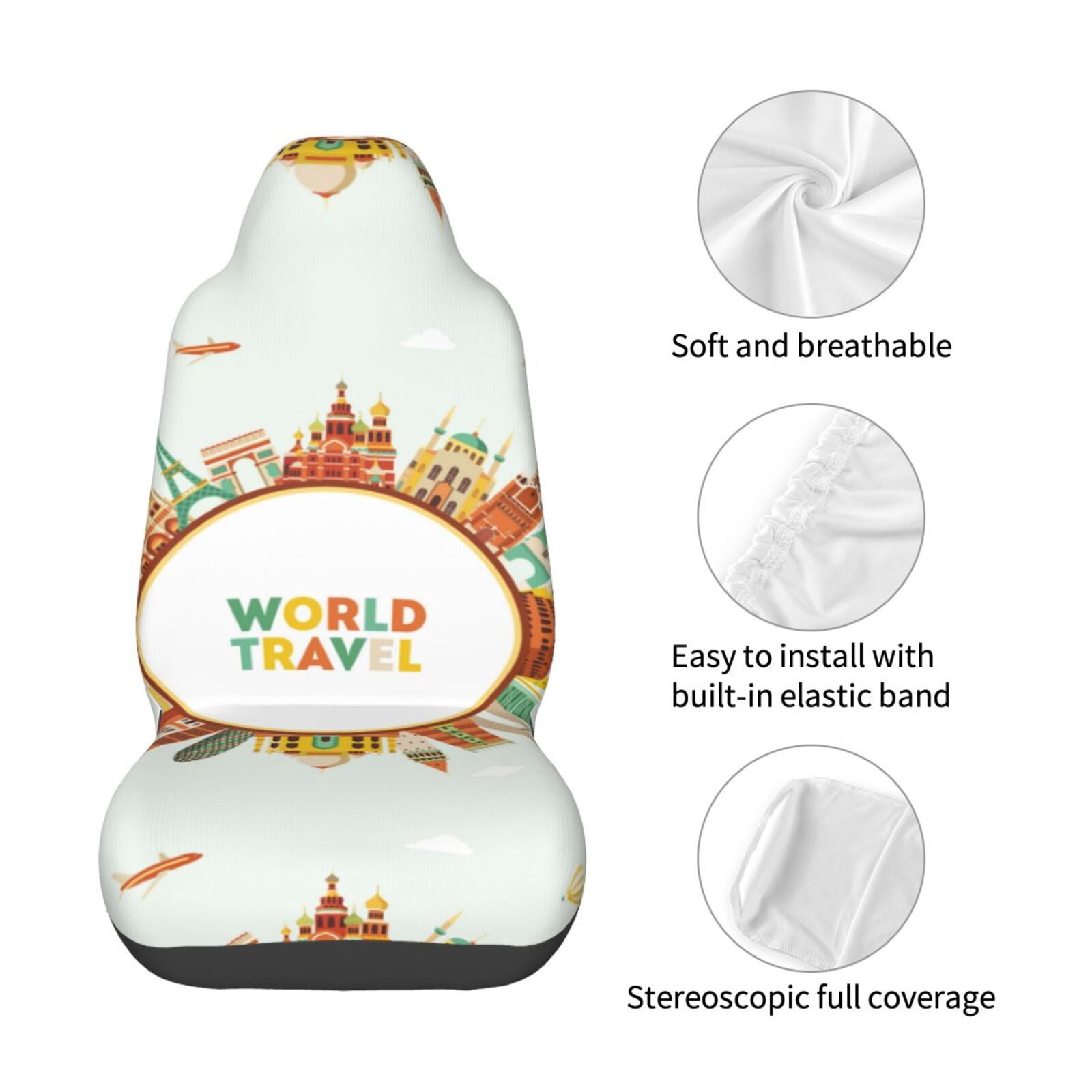 Naloa World Travel3 Car Seat Covers Universal Front Seat Coves for Car Accessories ,Padded Car Covers for Automotive, SUV, Truck, and Van