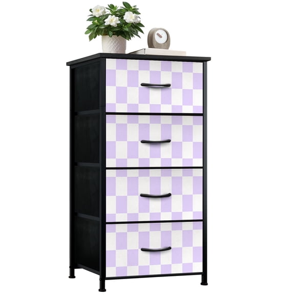 Kanworse 4 Drawer Fabric Dresser for Bedroom Purple Checkerboard Chests of Drawers for Closet Organizers Storage