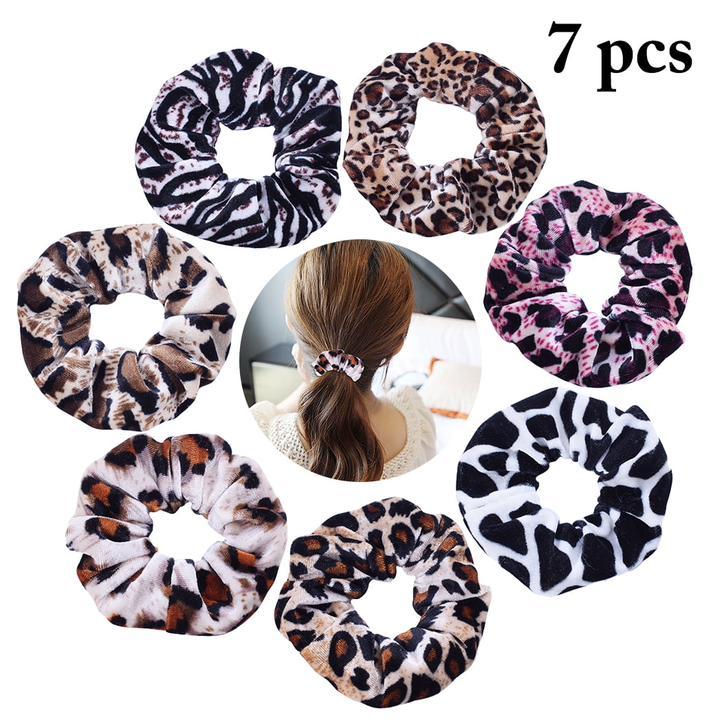 7PCS Hair Scrunchy Elastic Leopard Pattern Hair Tie Ponytail Holder for Women