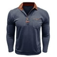 thumbnail image 4 of Fnnxeal Mens Polo Shirts Collared Casual Fall Winter Long Sleeve with Pocket Button Dark Blue Lightweight Polos Shirts for Men Size 2XL, 4 of 6