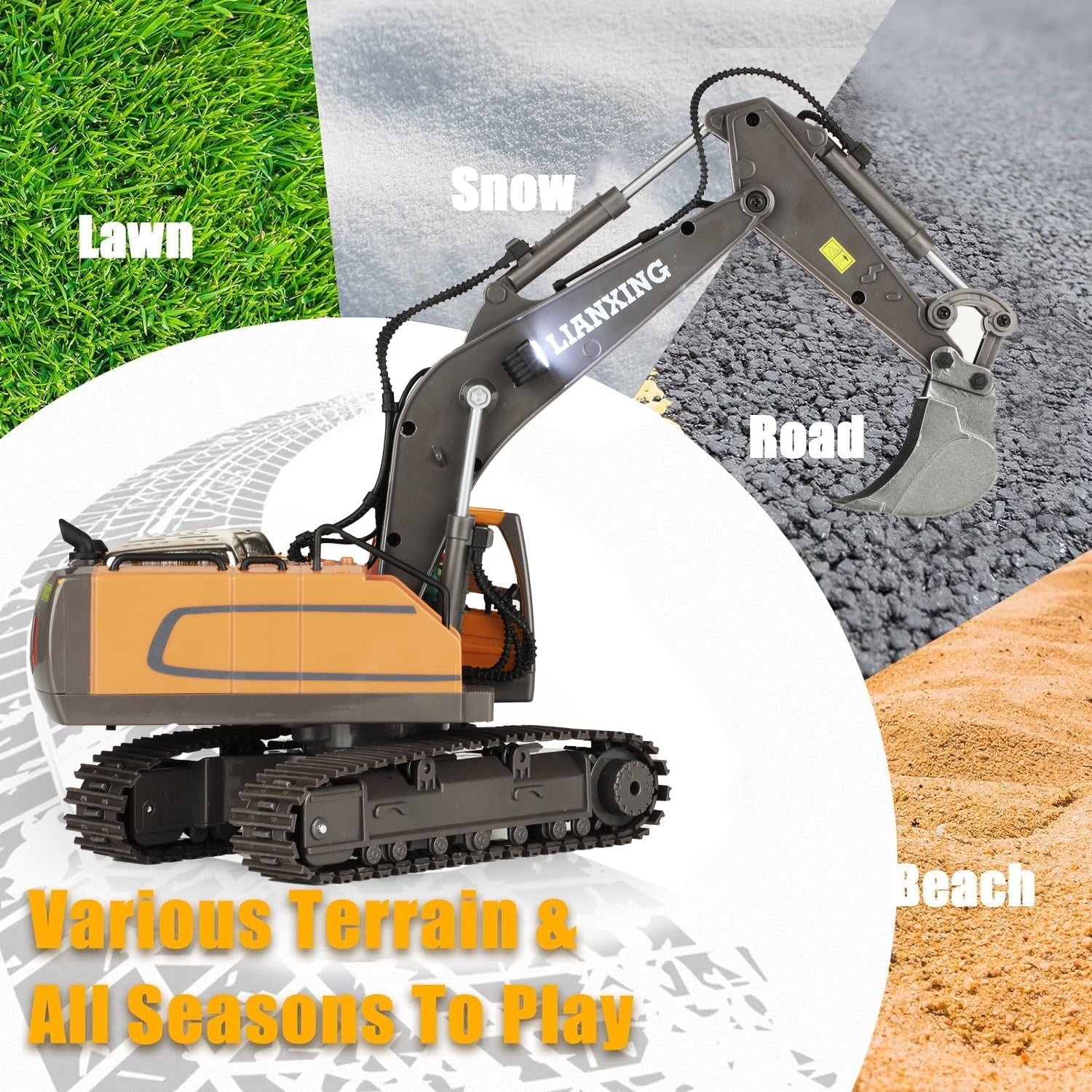 Petbank Remote Control Excavator Toys, 680° Rotation Hydraulic Car Toys with Metal Shovel, Lights & Sounds, Rechargeable 11 Channel RC Construction Vehicles, RC Truck Digger gift for Kids Aged 4-12
