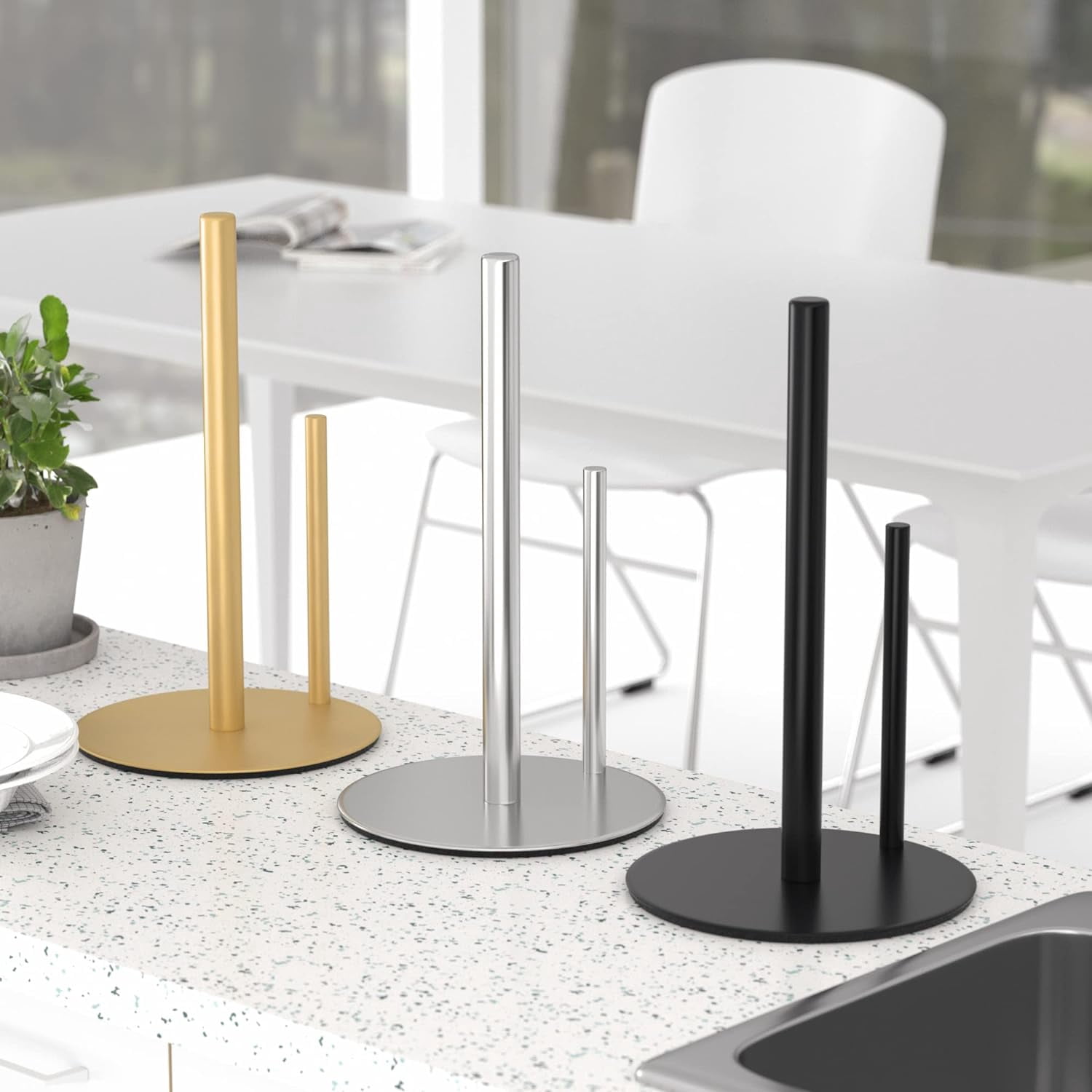 Paper Towel Holder Gold, Premium Stainless Steel Kitchen Roll Dispenser, Countertop Roll Organizer