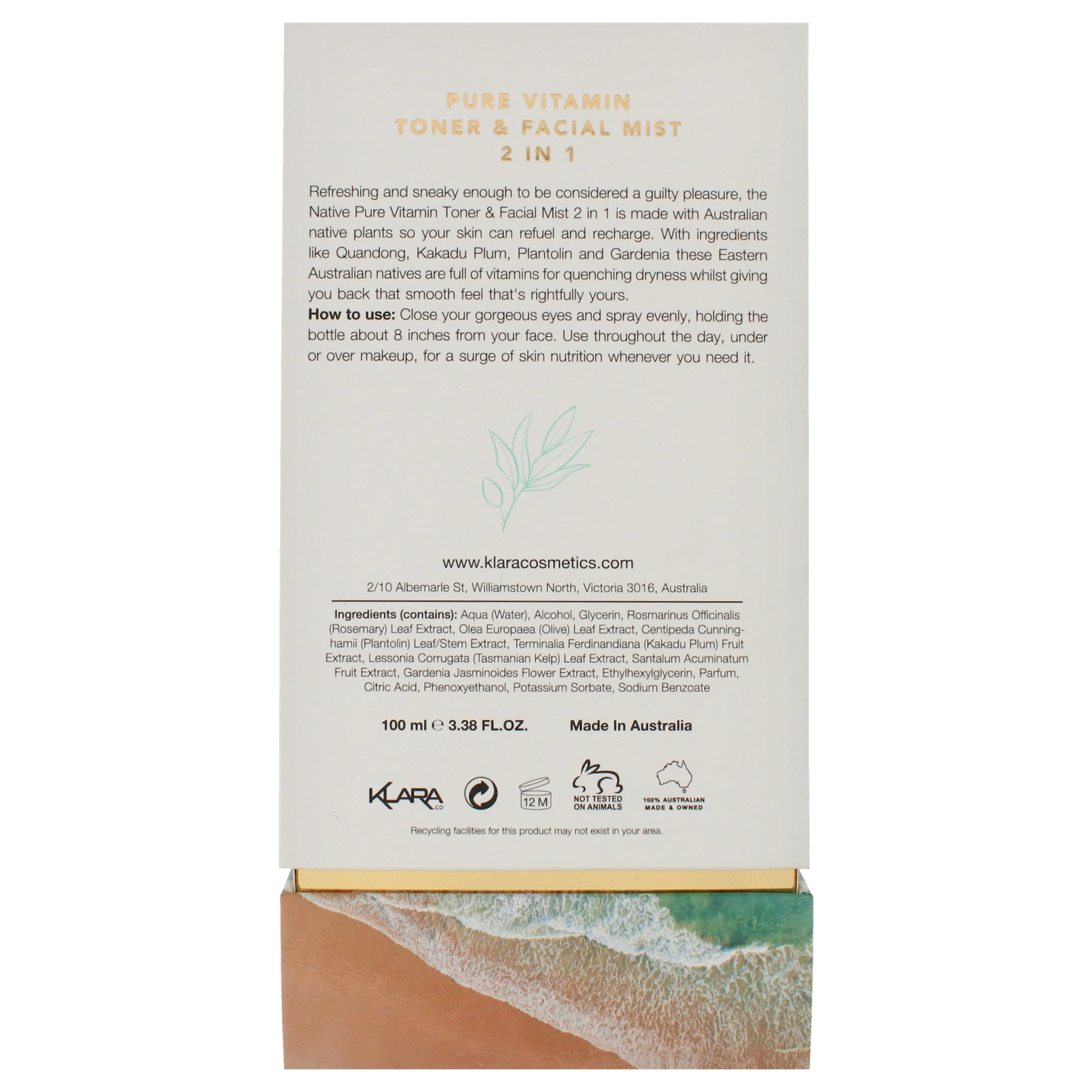Klara Native Pure Vitamin Toner and Facial Mist , 3.4 oz Mist