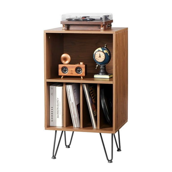 VEVOR Record Player Stand, 3 Tiers Turntable Stand with Record Storage, Holds up to 150 Albums, Vinyl Record Storage Cabinet with Metal Legs for Bedroom, Living Room, Brown